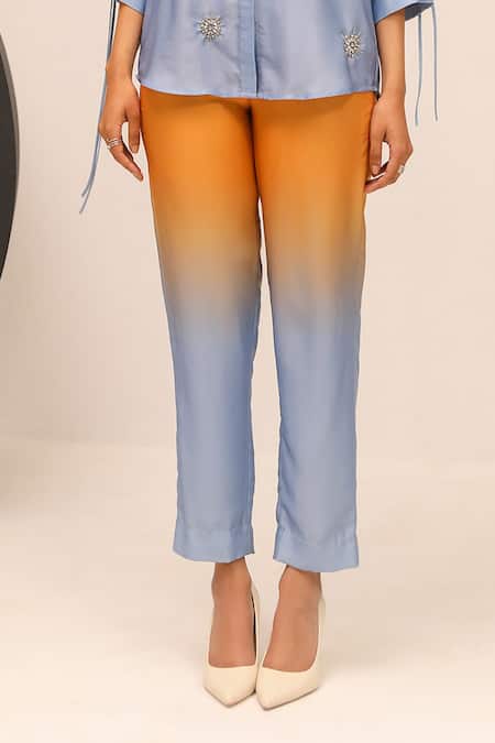 Buy Label Deepika Nagpal Yellow Crystals Collared Hand Embroidered Color Block Shirt And Trouser Online at Aza Fashions Buy_Label Deepika Nagpal_Yellow Crystals Collared Hand Embroidered Color Block Shirt And Trouser_Online_at_Aza_Fashions