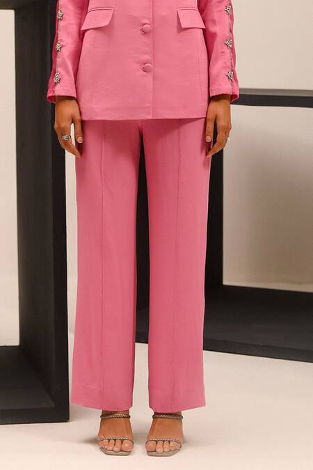 Buy Label Deepika Nagpal Pink Taffeta, Twill, Cotton Elsa Hand Embroidered Sleeve Blazer And Trouser Set Online at Aza Fashions Buy_Label Deepika Nagpal_Pink Taffeta, Twill, Cotton Elsa Hand Embroidered Sleeve Blazer And Trouser Set_Online_at_Aza_Fashions