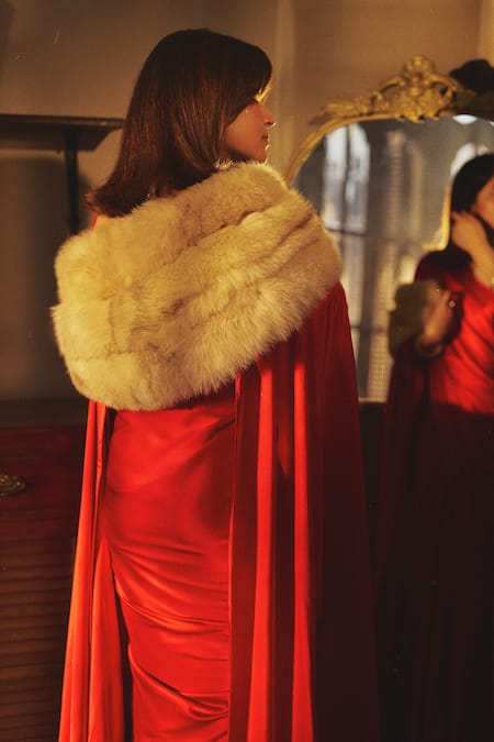 Shop_Ekaya Banaras_Red Satin Handwoven Solid Saree With Unstitched Blouse Piece _at_Aza_Fashions