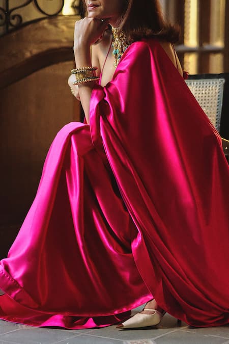 Buy_Ekaya Banaras_Pink Satin Handwoven Saree With Unstitched Blouse Piece _Online_at_Aza_Fashions