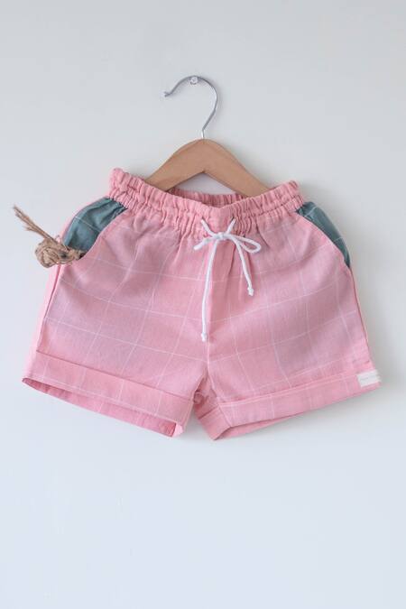 Love The World Today Pink Handloom Cotton Shared Secrets Shirt With Shorts at Aza Fashions Love The World Today_Pink Handloom Cotton Shared Secrets Shirt With Shorts _at_Aza_Fashions