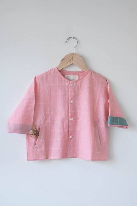 Shop Love The World Today Pink Handloom Cotton Shared Secrets Shirt With Shorts Shop_Love The World Today_Pink Handloom Cotton Shared Secrets Shirt With Shorts