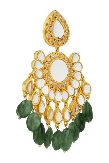 ZARIIN_Green Mirror, Polki, Gemstone Nachde Ne Saare Studded Statement Earrings_Online_at_Aza_Fashions