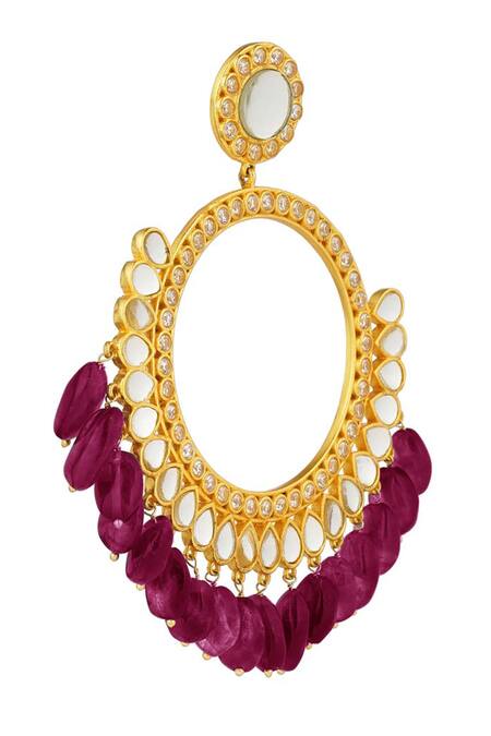 ZARIIN_Pink Mirrors, Stones Mehfil Embellished Earrings_Online_at_Aza_Fashions