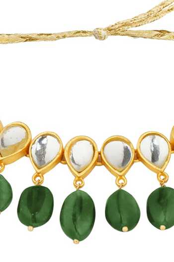 ZARIIN_Green Jashn Mirror Polki Studded Choker_Online_at_Aza_Fashions