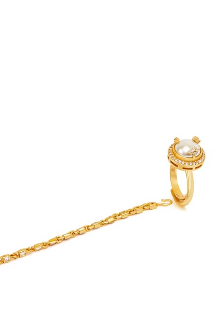 Aulerth X JJ Valaya_Gold Plated Crystals Opaline Hand Jewel _Online_at_Aza_Fashions