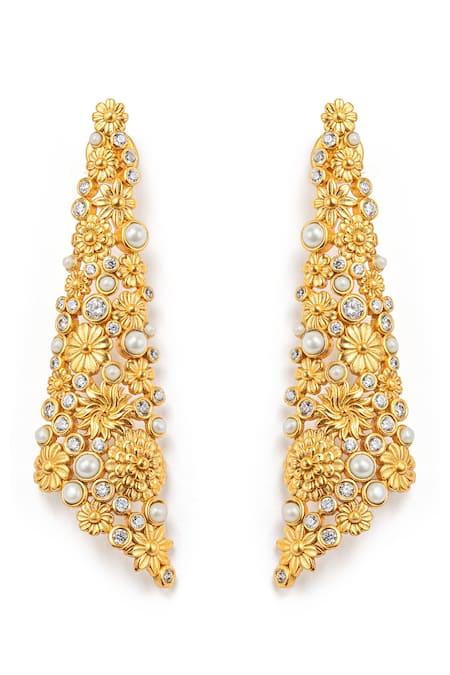 Aulerth X JJ Valaya Floral Cutwork Asymmetric Earrings 