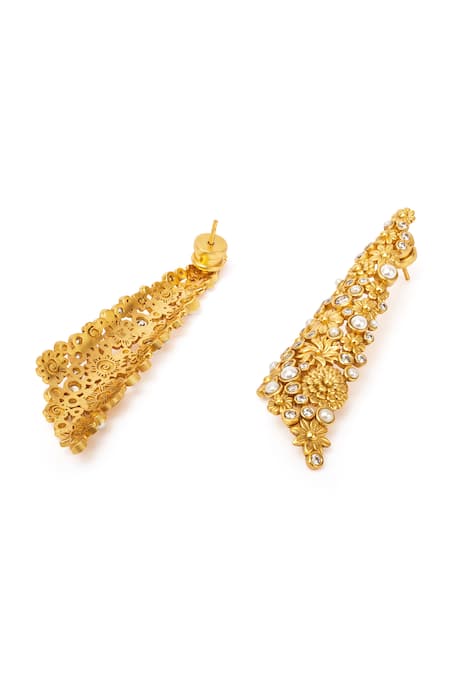 Aulerth X JJ Valaya Floral Cutwork Asymmetric Earrings 