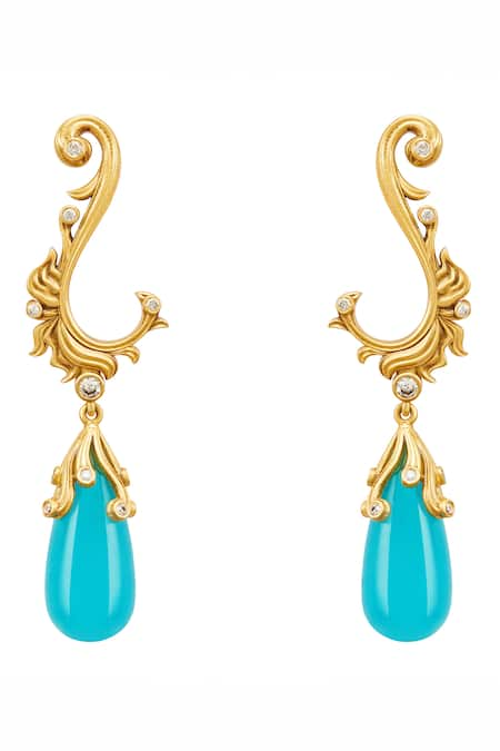 Aulerth X JJ Valaya Gold Plated Engineered Stones Odeta Drop Dangler Earrings 