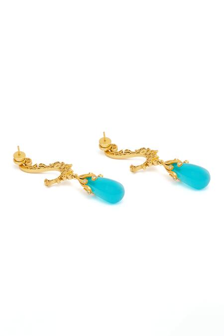 Aulerth X JJ Valaya_Gold Plated Crystals Odeta Stone Drop Dangler Earrings _Online_at_Aza_Fashions