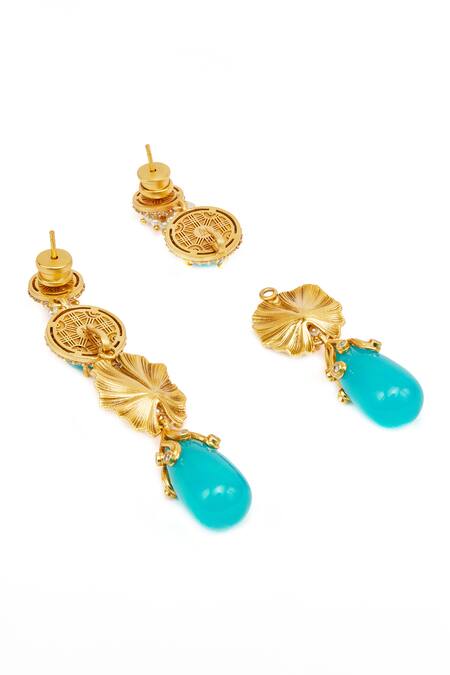 Aulerth X JJ Valaya Gold Plated Crystals, Stones Odeta Embellished Detachable Drop Earrings Online at Aza Fashions Aulerth X JJ Valaya_Gold Plated Crystals, Stones Odeta Embellished Detachable Drop Earrings _Online_at_Aza_Fashions