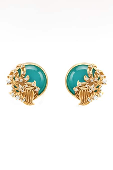 Aulerth X JJ Valaya Gold Plated Engineered Stones Odeta Embellished Stud Earrings