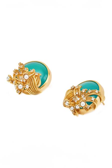 Aulerth X JJ Valaya_Gold Plated Crystals, Stones Odeta Embellished Stud Earrings _Online_at_Aza_Fashions