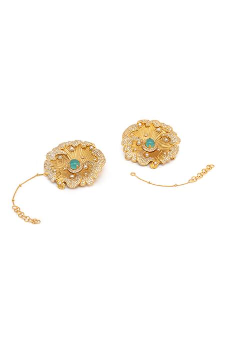 Aulerth X JJ Valaya_Gold Plated Crystals, Stones Odeta Floral Embellished Stud Earrings _Online_at_Aza_Fashions