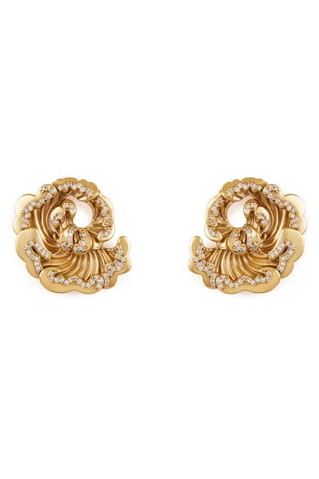 Aulerth X JJ Valaya Gold Plated Engineered Stones Odeta Iconic Embellished Stud Earrings 