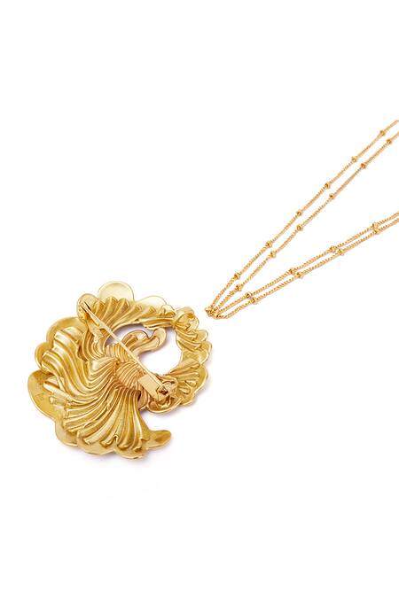 Aulerth X JJ Valaya_Gold Plated Odeta Embellished Pendant Necklace _Online_at_Aza_Fashions