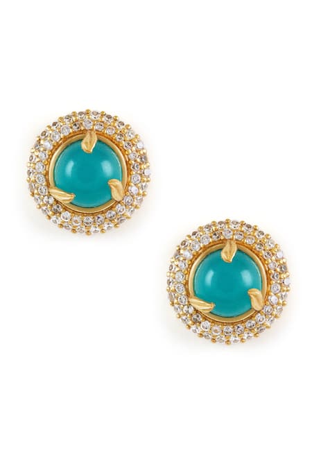 Aulerth X JJ Valaya Gold Plated Engineered Stones Odeta Aqua Embellished Stud Earrings 