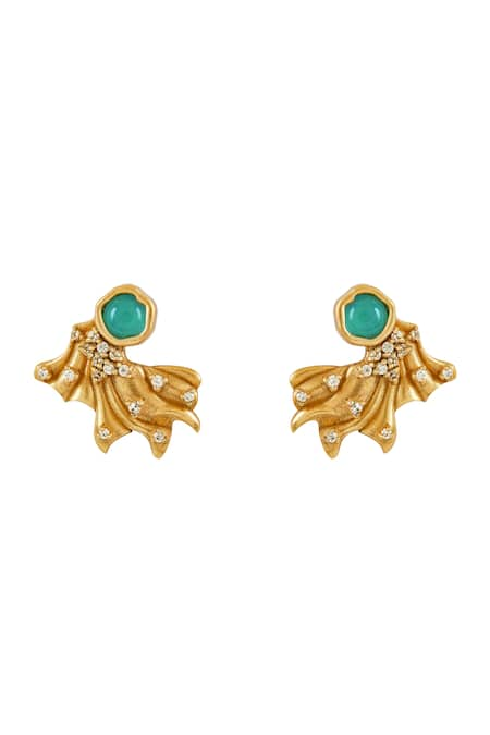 Aulerth X JJ Valaya Gold Plated Engineered Stones Opaline Miniature Carved Earrings 