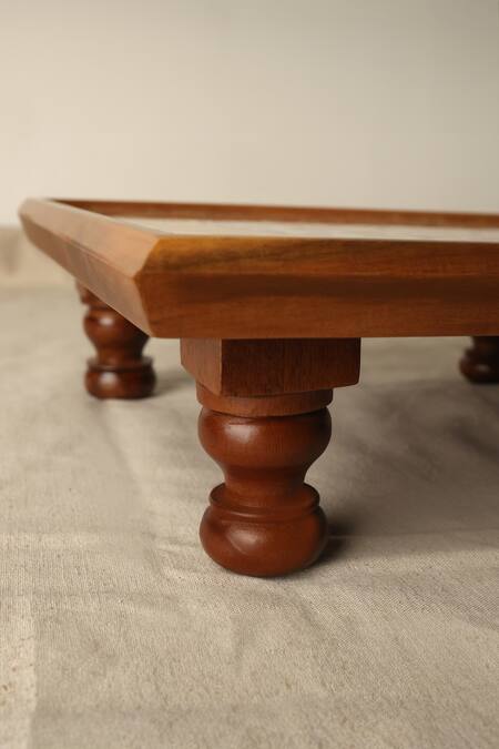 Buy_Bambaise_Yellow Teak Wood Mandala Sunshine Floral Pattern Pooja Bajot_Online_at_Aza_Fashions