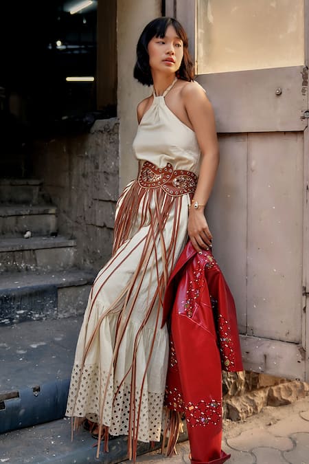 Shop_Style Junkiie_Cream Cotton Cut Work Halter Neck Maxi Dress _Online_at_Aza_Fashions
