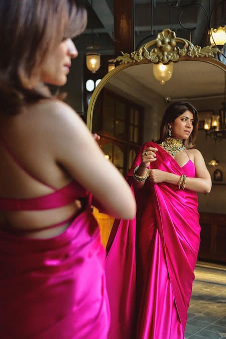 Ekaya Banaras Satin Handwoven Saree With Unstitched Blouse Piece 