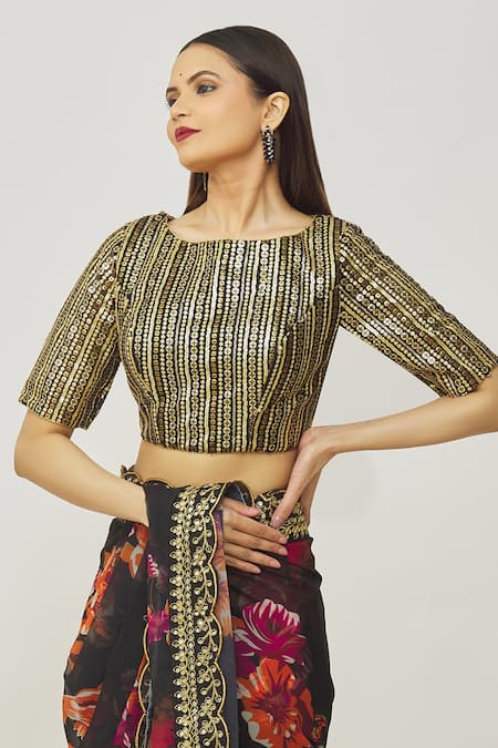 Buy Samyukta Singhania Black Net Sequins, Embroidery Boat Neck Work Blouse Online at Aza Fashions Buy_Samyukta Singhania_Black Net Sequins, Embroidery Boat Neck Work Blouse _Online_at_Aza_Fashions