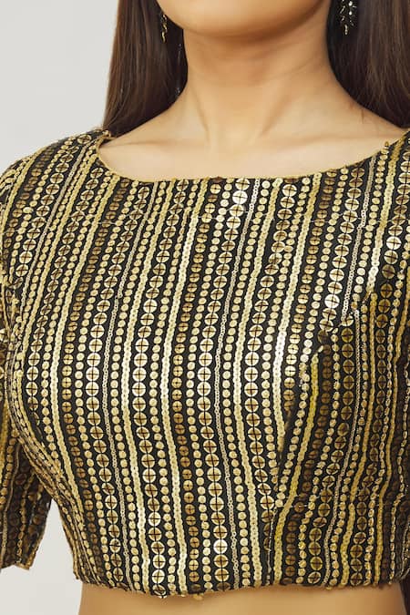 Samyukta Singhania Black Net Sequins, Embroidery Boat Neck Work Blouse at Aza Fashions Samyukta Singhania_Black Net Sequins, Embroidery Boat Neck Work Blouse _at_Aza_Fashions