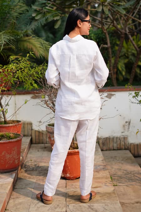 Linen Bloom_White Linen Embroidery Collared Scribble Shirt _Online_at_Aza_Fashions