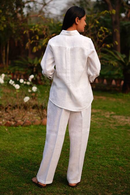 Linen Bloom_White Linen Solid Pant _Online_at_Aza_Fashions