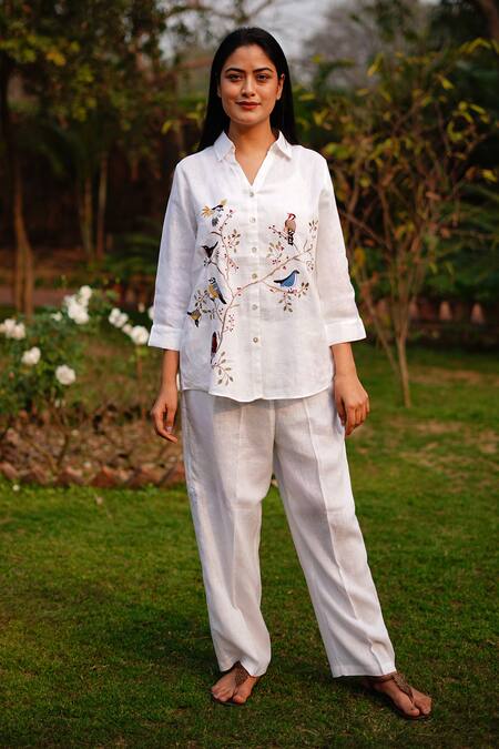 Buy_Linen Bloom_White Linen Solid Pant _Online_at_Aza_Fashions
