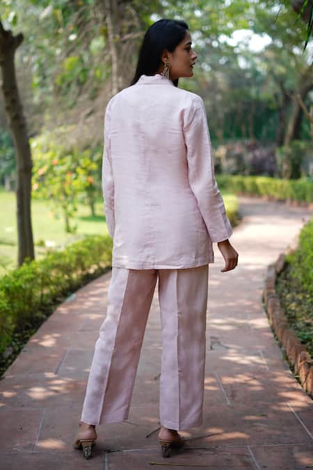 Linen Bloom_Pink Linen Pastel Solid Pant _Online_at_Aza_Fashions