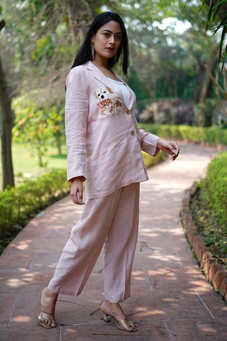 Buy_Linen Bloom_Pink Linen Pastel Solid Pant _Online_at_Aza_Fashions