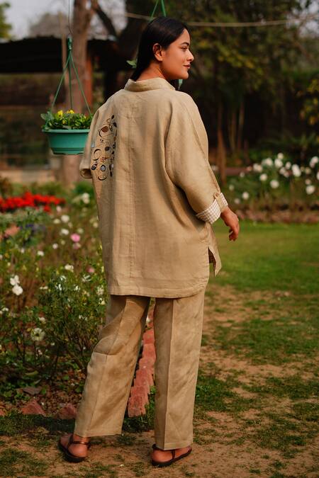 Linen Bloom_Brown Linen Plain Pant _Online_at_Aza_Fashions