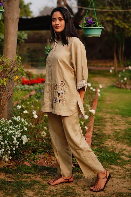 Shop_Linen Bloom_Brown Linen Plain Pant _Online_at_Aza_Fashions