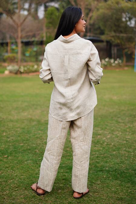 Linen Bloom_Beige Linen Embroidery Collared Dog And Cat Shirt _Online_at_Aza_Fashions