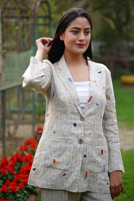 Buy_Linen Bloom_Beige Linen Geometric Print Pant_Online_at_Aza_Fashions