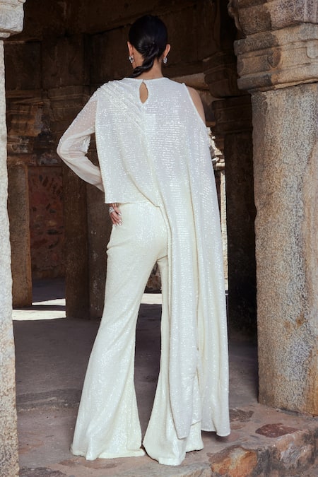 Kamaali Couture Sequin Embellished Asymmetric Cape & Pant Set 