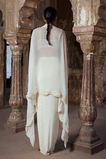 Kamaali Couture Idalia Embroidered Cape French Knot Skirt Set 