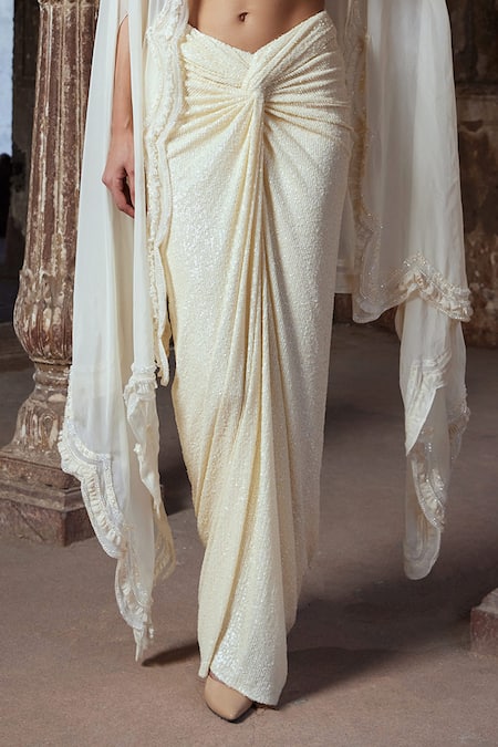 Buy Kamaali Couture Ivory Tulle Embellished Idalia Embroidered Cape French Knot Skirt Set Online at Aza Fashions Buy_Kamaali Couture_Ivory Tulle Embellished Idalia Embroidered Cape French Knot Skirt Set _Online_at_Aza_Fashions