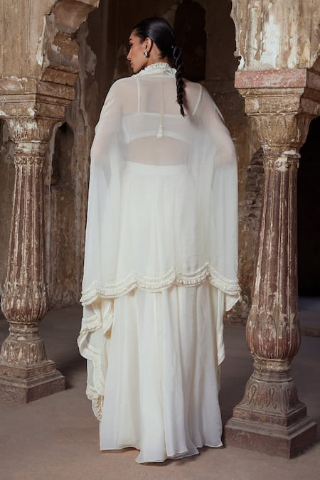 Kamaali Couture Siria Embellished Cape Flared Skirt Set 