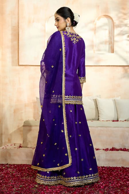 Preeti S Kapoor X AZA Flower Gota Embroidered Kurta Sharara Set 