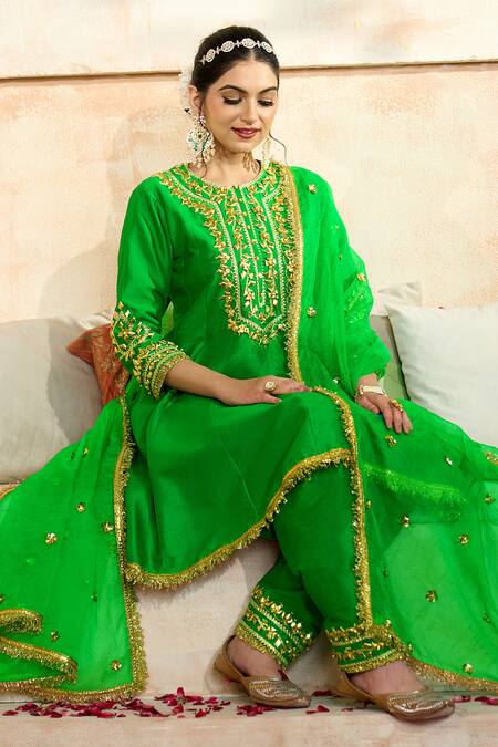 Buy Preeti S Kapoor X AZA Green Viscose, Organza Gota Patti, Embroidery Round Neck Floral Anarkali Set Buy_Preeti S Kapoor X AZA_Green Viscose, Organza Gota Patti, Embroidery Round Neck Floral Anarkali Set