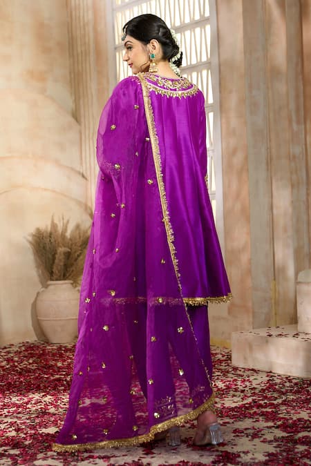 Shop Preeti S Kapoor X AZA Purple Viscose, Organza, Silk Gota Patti, Embroidery Round Short Anarkali Set at Aza Fashions Shop_Preeti S Kapoor X AZA_Purple Viscose, Organza, Silk Gota Patti, Embroidery Round Short Anarkali Set _at_Aza_Fashions