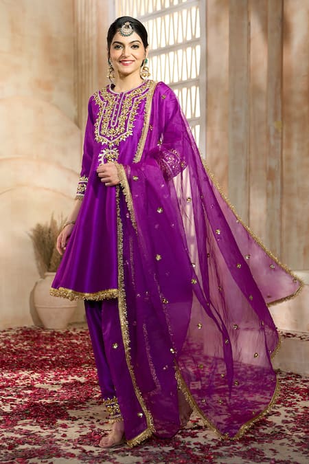 Preeti S Kapoor X AZA Purple Viscose, Organza, Silk Gota Patti, Embroidery Round Short Anarkali Set Online at Aza Fashions Preeti S Kapoor X AZA_Purple Viscose, Organza, Silk Gota Patti, Embroidery Round Short Anarkali Set _Online_at_Aza_Fashions
