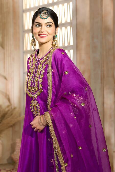 Buy Preeti S Kapoor X AZA Purple Viscose, Organza, Silk Gota Patti, Embroidery Round Short Anarkali Set Buy_Preeti S Kapoor X AZA_Purple Viscose, Organza, Silk Gota Patti, Embroidery Round Short Anarkali Set