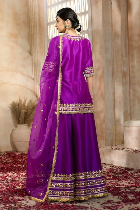 Preeti S Kapoor X AZA Floral Gota Embroidered Kurta Sharara Set 