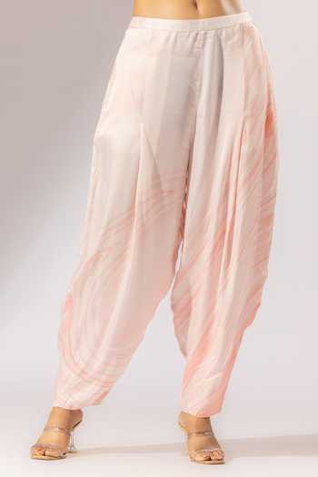 Thee Modern Roots_Pink Silk Satin Collared Marble Swerve Print Kurta With Salwar Pant _Online_at_Aza_Fashions