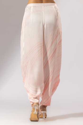 Buy_Thee Modern Roots_Pink Silk Satin Collared Marble Swerve Print Kurta With Salwar Pant _Online_at_Aza_Fashions