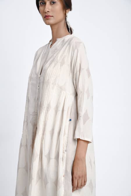 Shop_JAYATI GOENKA_White Cotton Embroidery Button-down Neck, Keyhole Block Printed Robe Pant Set _Online_at_Aza_Fashions