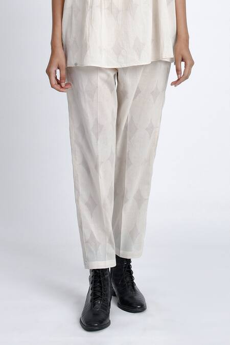 Buy JAYATI GOENKA White Cotton Embroidery Button-down Neck Block Printed Top And Pant Set Online at Aza Fashions Buy_JAYATI GOENKA_White Cotton Embroidery Button-down Neck Block Printed Top And Pant Set _Online_at_Aza_Fashions